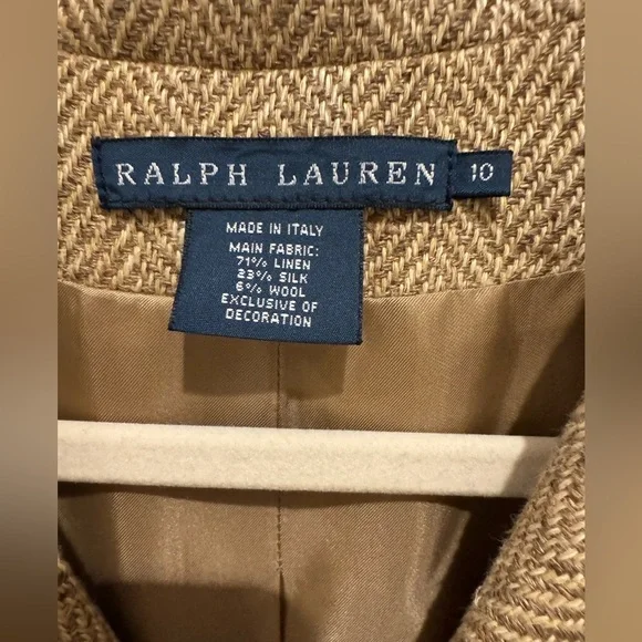 Vintage Ralph Lauren Tan Herringbone Jacket
Size 10 old money preppy Italian - Picture 6 of 11
